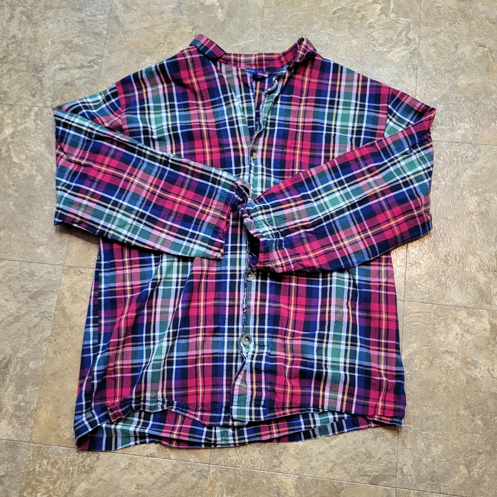 Pendleton Button Front Shirt Mens Large L Red Blue Long Sleeve Plaid